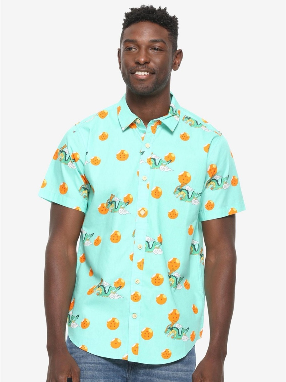 Box Lunch Dragon Ball Z Mint Green Orange Print Short-Sleeve Shirt Lg